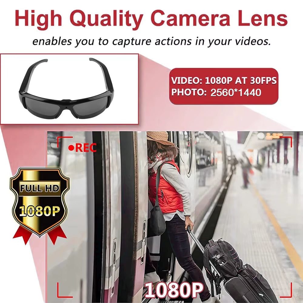 Capture Every Moment with the Portable 1080P HD Mini Glasses Camera - Stylish Wearable Sunglasses for Outdoor Adventures and Surveillance