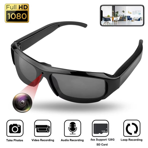 Capture Every Moment with the Portable 1080P HD Mini Glasses Camera - Stylish Wearable Sunglasses for Outdoor Adventures and Surveillance
